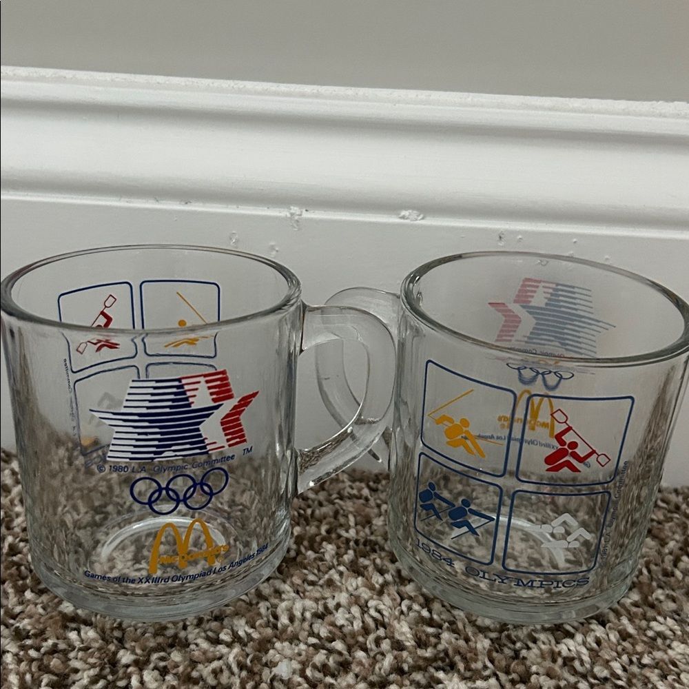 Vintage 1984 McDonalds Los Angeles Olympic Glass Coffee Mug -Set of 2